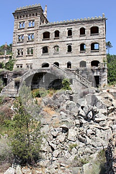 Abandoned, ruined and overgrown building of Hotel Serra da Pena, near Sortelha, Guarda District, Portugal