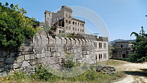 Abandoned, ruined and overgrown building of Hotel Serra da Pena, near Sortelha, Guarda District, Portugal