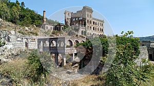 Abandoned, ruined and overgrown building of Hotel Serra da Pena, near Sortelha, Guarda District, Portugal