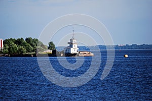 Abandoned ruins of a building on an island at the entrance to the Bay. The merchant Harbor. City Of Kronstadt.