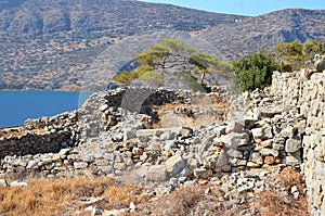 Abandoned ruins medieval fortress, leper colony. Spinalonga island, Crete, Greece