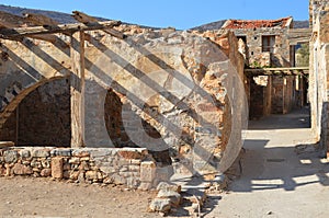 Abandoned ruins medieval fortress, leper colony. Spinalonga island, Crete, Greece