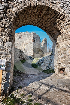 Abandoned ruins of medieval Plavecky castle in autumn