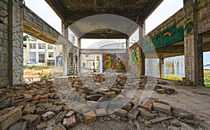 Abandoned, run-down industrial building interior