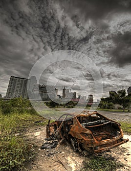 Abandoned rusting car in Bangkok, Thailand