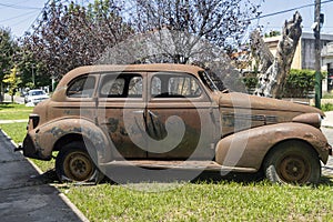 abandoned and rusty american oldsmobile