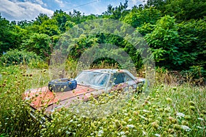 Abandoned, rusty car in the rural Shenandoah Valley, Virginia.