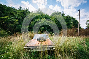 Abandoned, rusty car in the rural Shenandoah Valley, Virginia.