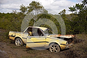 Abandoned Rusty Car Wreck In The Scrub