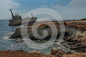 Abandoned rusty ship Edro III near Pegeia, Paphos