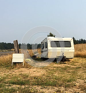 Abandoned RV Trailer n Field San Juan Island Washington