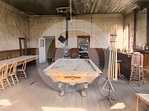 Abandoned saloon with billiard table of the ghost town Bodie