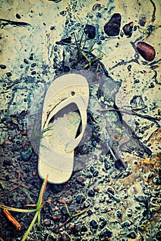 Abandoned Sandal on A Toxic Beach - Retro