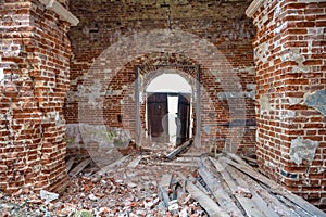 Abandoned Savior Church in Saltykovo, an inactive Christian church, the interior of an abandoned church