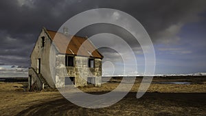 Abandoned Scary House With Dramatic Clouds