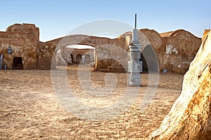 abandoned scenery of the planet Tatooine for the filming of Star Wars in the Sahara Desert