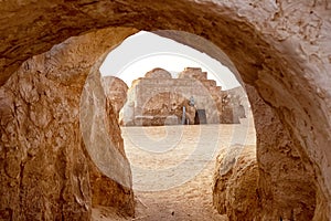 abandoned scenery of the planet Tatooine for the filming of Star Wars in the Sahara Desert