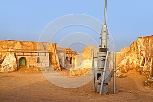 abandoned scenery of the planet Tatooine for the filming of Star Wars in the Sahara Desert