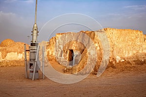 abandoned scenery of the planet Tatooine for the filming of Star Wars in the Sahara Desert