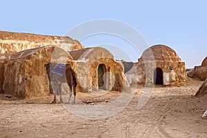 abandoned scenery of the planet Tatooine for the filming of Star Wars in the Sahara Desert