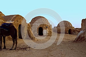 abandoned scenery of the planet Tatooine for the filming of Star Wars in the Sahara Desert