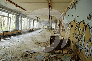 Abandoned school in ghost town Pripyat Chornobyl Zone photo