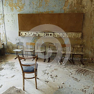 Abandoned school of ghost town Pripyat Chornobyl Zone photo