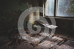 Abandoned school in Pripyat ghost town, Chernobyl Exclusion Zone. Nuclear, abandoned.
