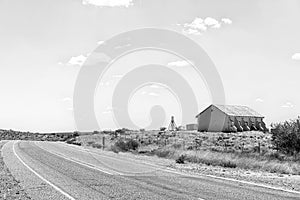 Abandoned school on road N10 near Karos. Monochrome