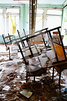 Abandoned school room in Pripyat, Ukraine, Chernobyl exclusion zone