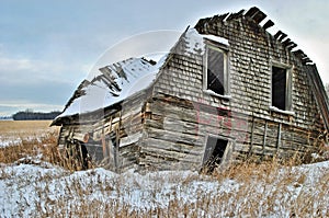 Abandoned shack in a prairie