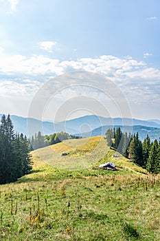 Abandoned sheepfold on the way to Ciucas peak in Carpathian Mountains, Romania