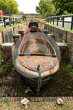 Abandoned shell of narrowboat