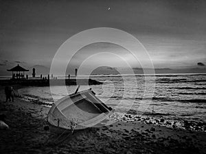 Abandoned ship bali pantai Sanur Beach sea morning view