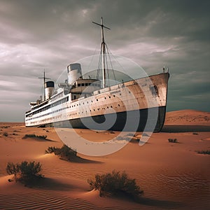 Abandoned ship in the desert