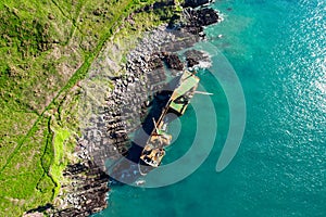An abandoned ship washed onto rocks near Ballycotton in east Cork after storm Dennis