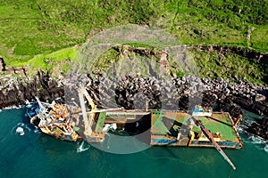 An abandoned ship washed onto rocks near Ballycotton in east Cork after storm Dennis photo