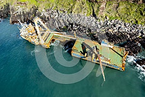 An abandoned ship washed onto rocks near Ballycotton in east Cork after storm Dennis photo
