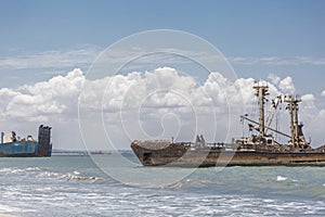 Abandoned ships cemetery on Ocean