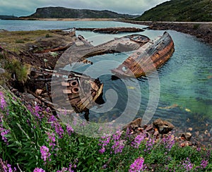 Abandoned ships near Teriberka. Russia