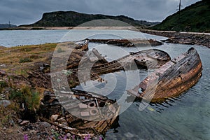 Abandoned ships near Teriberka. Russia