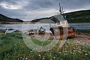 Abandoned ships near Teriberka. Russia