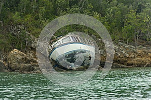 An abandoned shipwreck in the Caribbean.