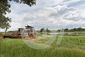 Abandoned shipwreck in the Chernobyl exclusion zone in Belarus