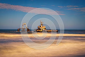 Abandoned shipwreck of the stranded Zeila vessel at the Skeleton Coast, Namibia