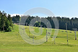 Abandoned ski area, Jasenska dolina, with ski-lift located in the Turiec region, Slovakia