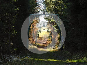 Abandoned ski lift on an autumn day in Beskidy, Poland