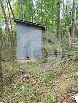 Abandoned small building in a forest or wooded area