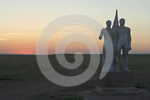Abandoned soviet monument for peace in the middle of the steppe.