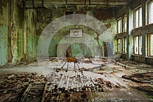 Abandoned Sports Court of Palace of Culture Building at Duga Radar Village - Chernobyl Exclusion Zone, Ukraine